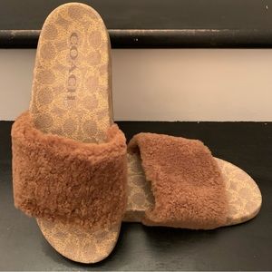 Coach Men's Signature Shearling Pool Slide Sandals Tan - Size 12D